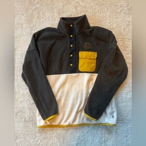 PICTURE Organic Clothing Sherpa Fleece Snap Pullover Jacket Cream Charcoal Large